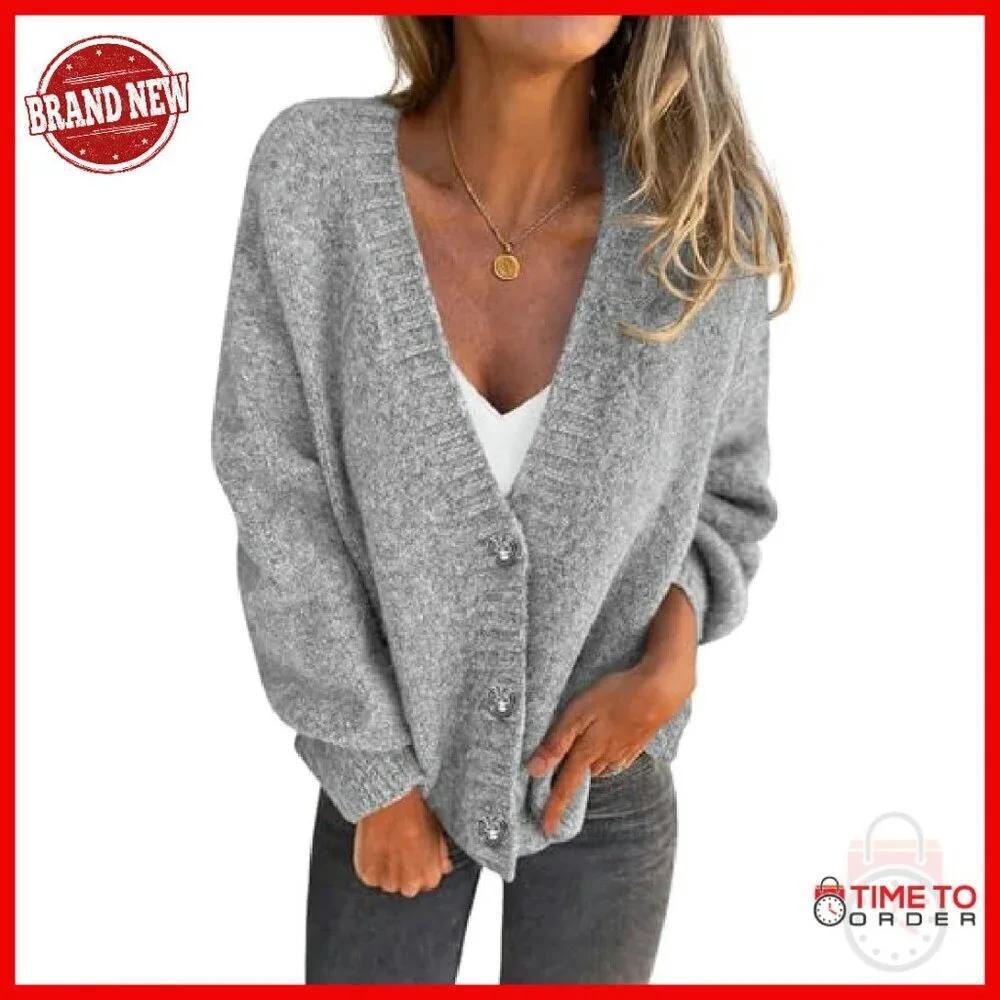 Oversized Chunky Knit Cardigan Sweater Women's Long Sleeve Button Down